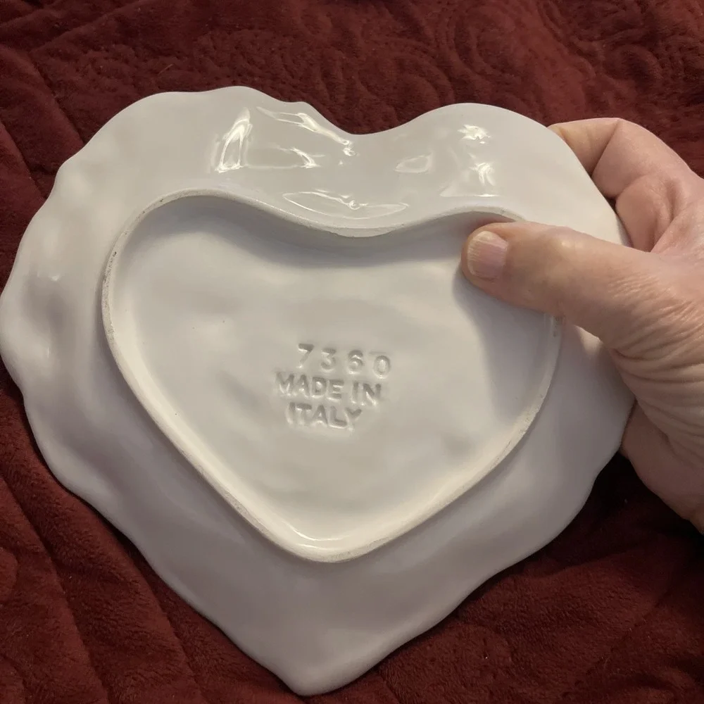 Vintage Heart Shaped Porclaine Plate Dish Raised Cherub Angle Italy‎ #7360 White